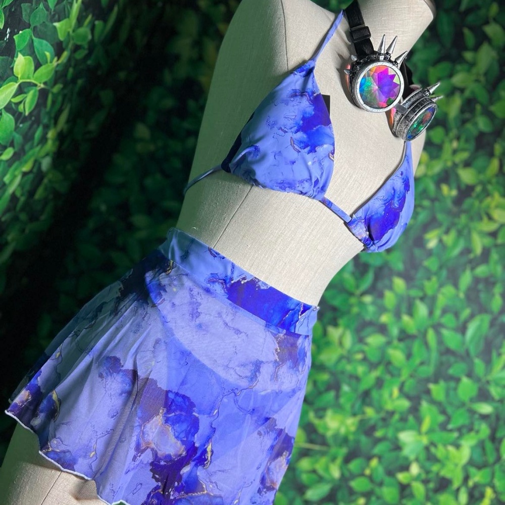 3-piece Dark Blue Marble Print Skirt Set.